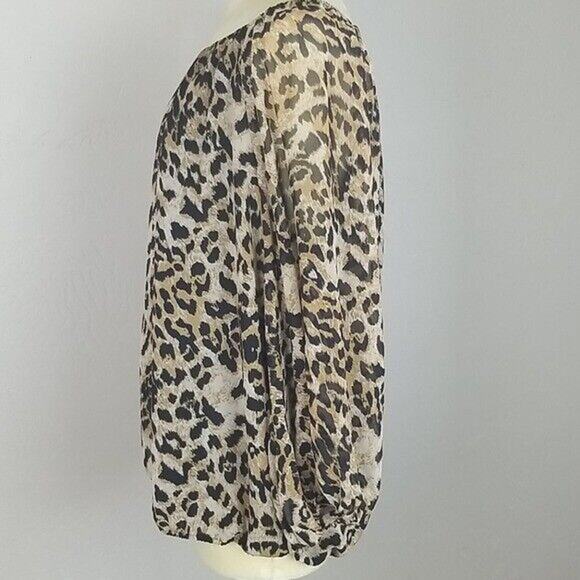 Vince Camuto Top Plus Size Top Animal Print Long Sleeve Blouse Womens 1X Brown - Picture 3 of 6